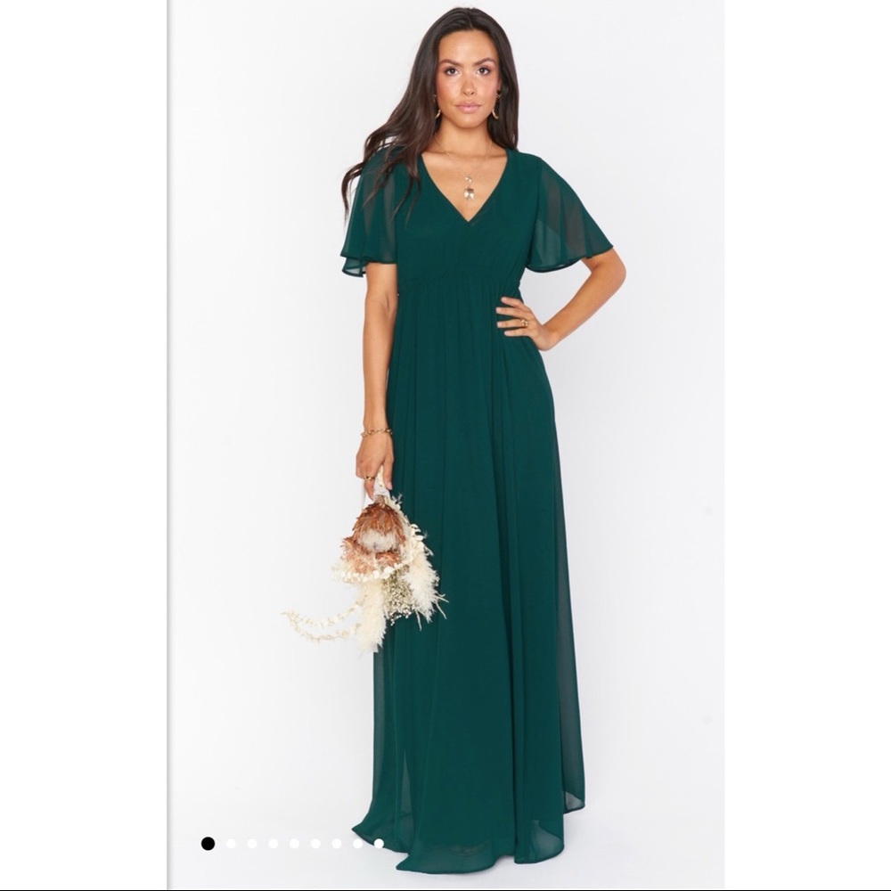 NWT Emily Empire Maxi Dress in Emerald Chiffon